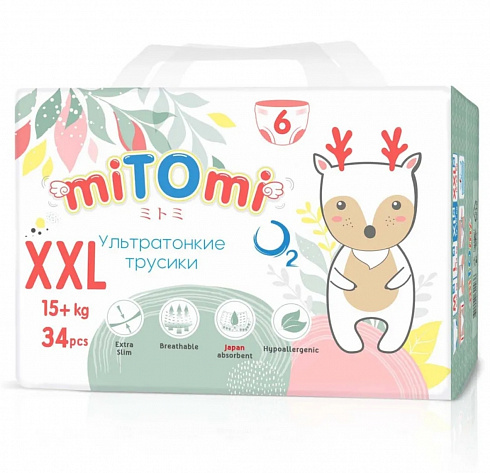 Трусики miTOmi O2 ультратонкие, размер XXL (15+ кг) 34 шт. 