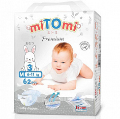Подгузники miTOmi Premium М (6-11 кг) 62 шт