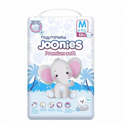 Подгузники на липучках Joonies Premium soft M от 6-11 кг, 58 шт