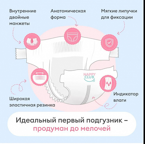 Подгузники NAPPYCLUB PREMIUM NB (3-5 кг) 26 шт. (mini -упаковка)