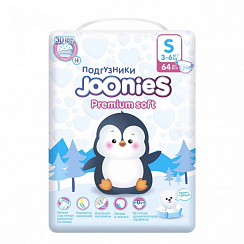 Подгузники на липучках Joonies Premium soft S от 3-6 кг, 64 шт